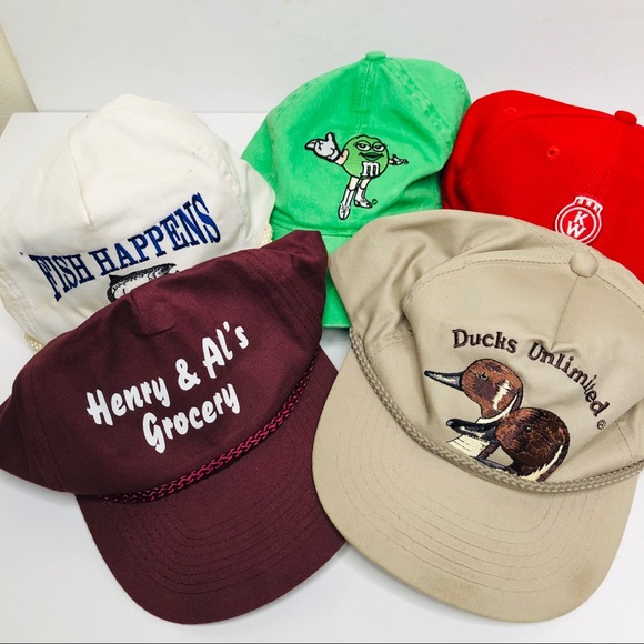 Vintage Other - Lot of 5 Vintage Dadcore Hats Fish Happens M&Ms OS